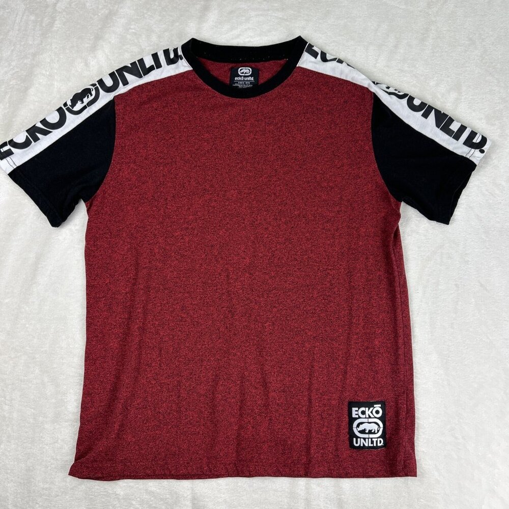 Ecko Unltd Men T-Shirt Large Maroon/white/black  Logo Graphic